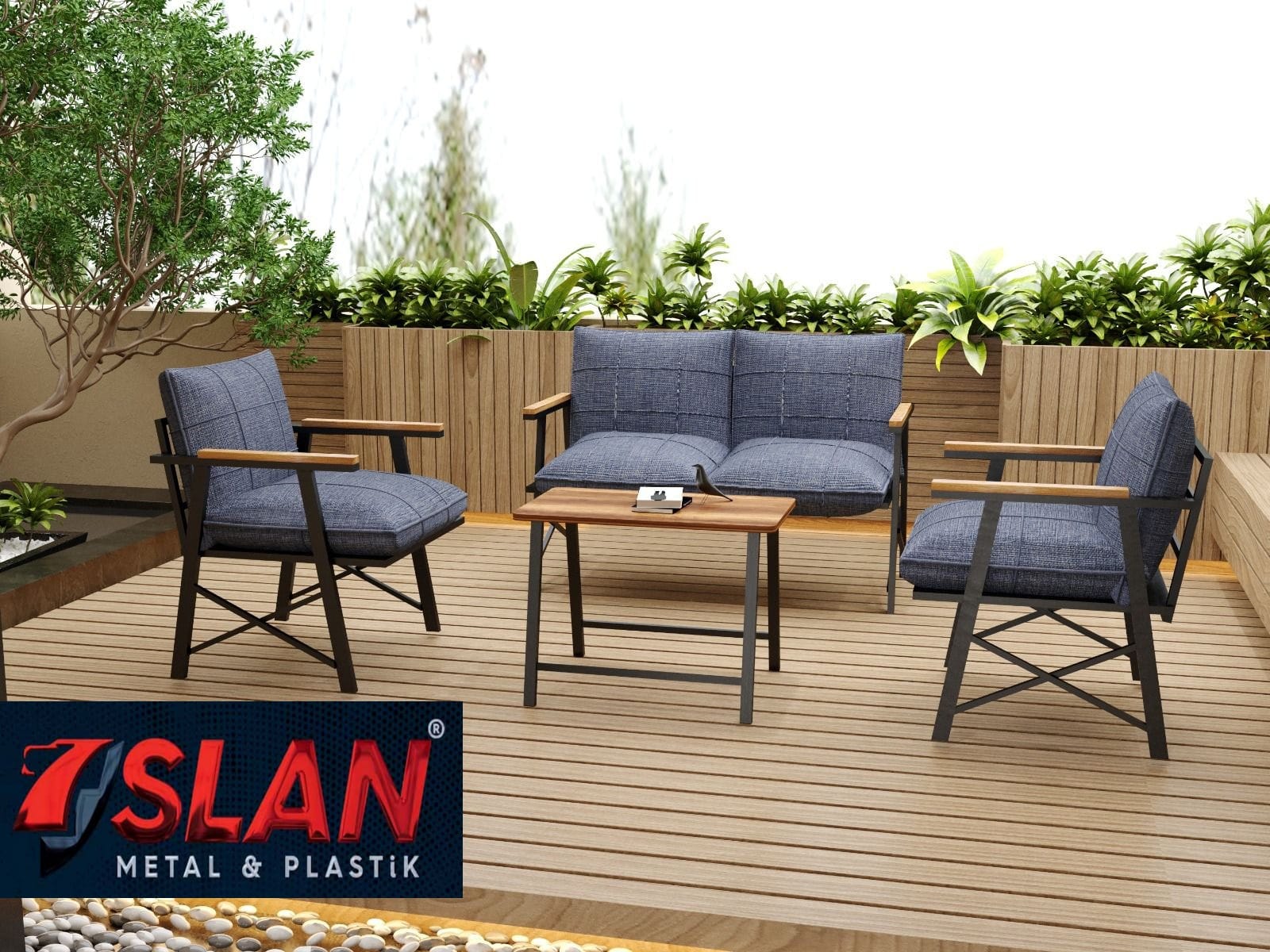 STARLİNG MODEL Balkon Cafe Bahçe Takımı Metal Koltuk Takımı Bahçe Mobilyası Çay Seti 2+1+1+Sehpa